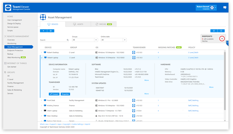 Teamviewer monitoring and asset management